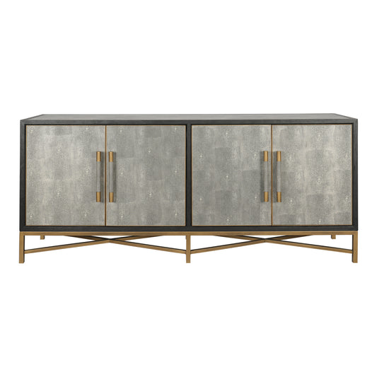 Sideboard, Solid Wood Frame, Vegan Leather, Grey image 1