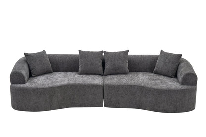 Curved Boneless Sofa,Compression Modular 108'' Sectional,Grey High-Density,Couches Sleeper for Living Room Bedroom Apartment Lounge,Chenille image 10