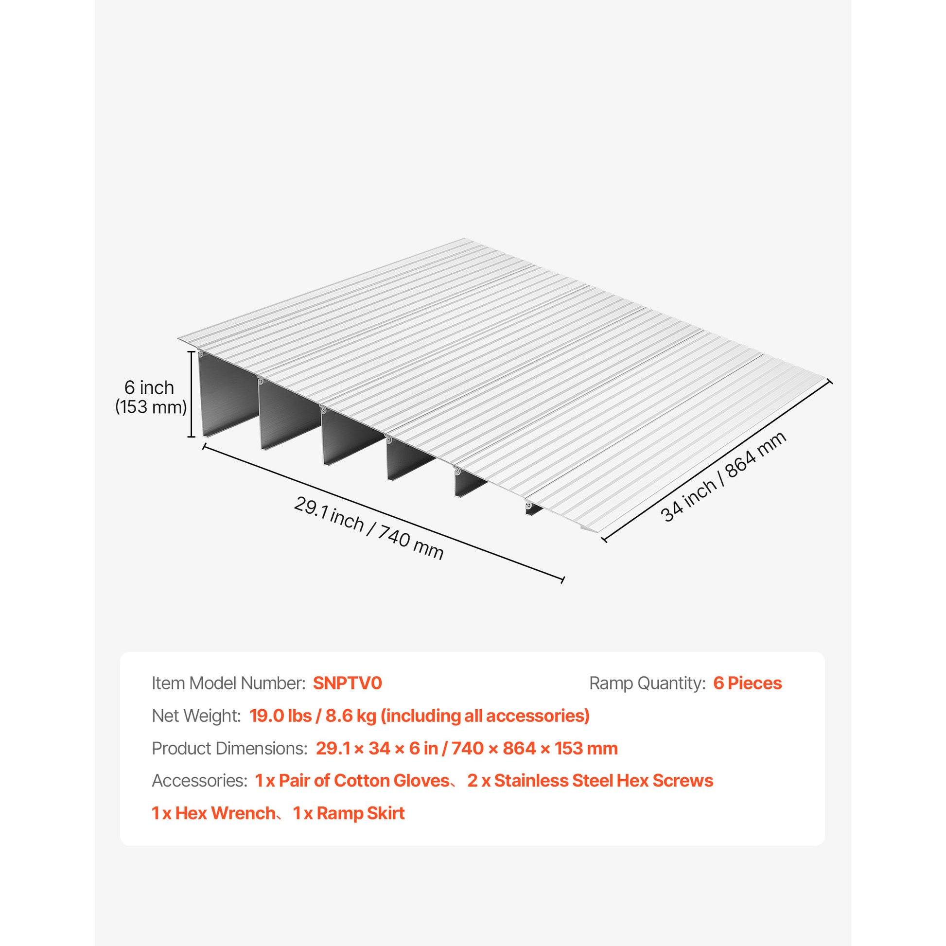 Door Threshold Ramp, 6 inch Rise, Aluminum Alloy Threshold Ramp Rated 800 lbs Load Capacity, Handicap Ramps for Home Steps for Wheelchair, Scooters, Power Chairs, Walkers, Bicycle, Tricycle image 6