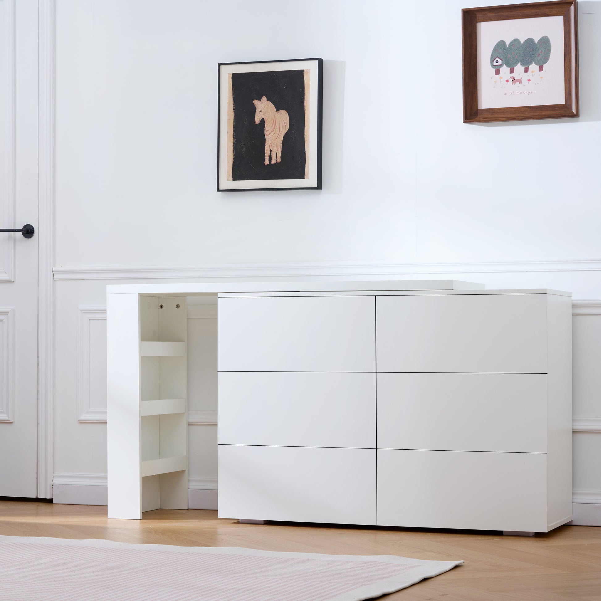 6 Drawer Vanity Dresser Combo with L-Shaped Desk,Wide Desktop & Deep Space,Wood Extendable Vanity Desk for Bedroom Dressing Room image 6
