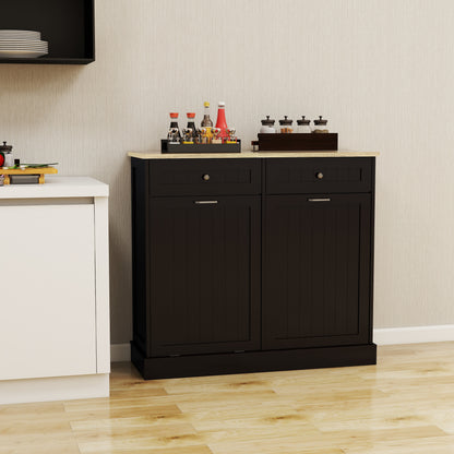 Two Drawers and Two-Compartment Tilt-Out Trash Cabinet Kitchen Trash Cabinet-Black image 1