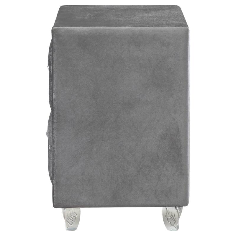 Glam Style 1pc Nightstand Button Tufted Full upholstered Frame Acrylic Buttons Gray Finish Bedroom Furniture image 4