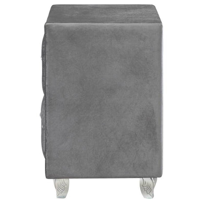 Glam Style 1pc Nightstand Button Tufted Full upholstered Frame Acrylic Buttons Gray Finish Bedroom Furniture image 4
