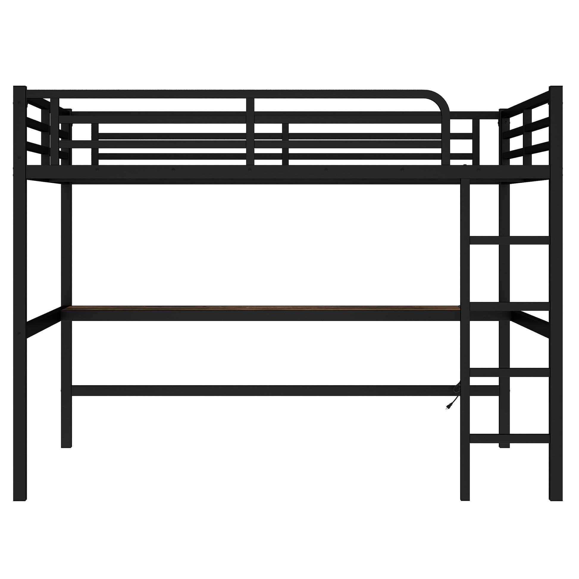 Metal Queen Size Loft Bed with Power Outlet and LED Lighted, Space-Saving, Noise Reduced, Black image 10