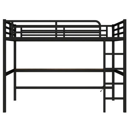Metal Queen Size Loft Bed with Power Outlet and LED Lighted, Space-Saving, Noise Reduced, Black image 10
