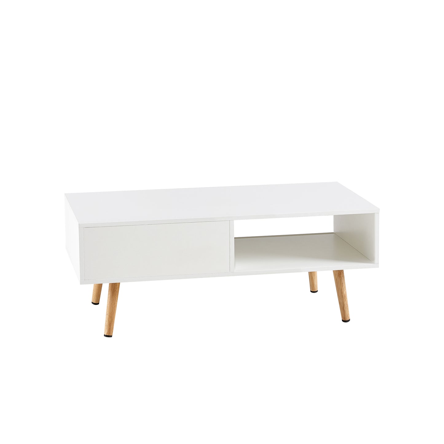 41.34" Rattan Coffee table, sliding door for storage, solid wood legs, Modern table for living room,White image 10
