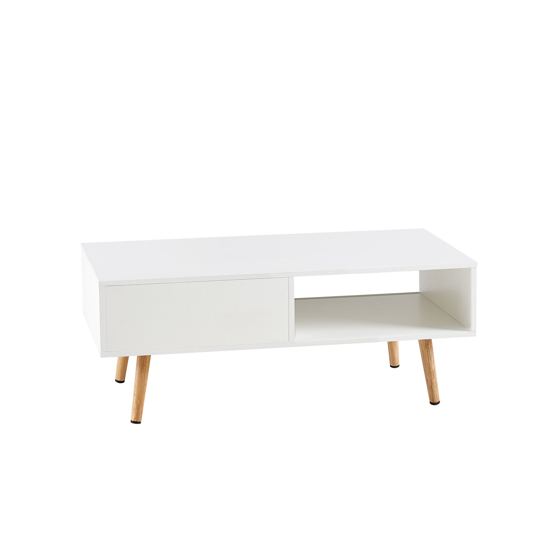 41.34" Rattan Coffee table, sliding door for storage, solid wood legs, Modern table for living room,White image 10