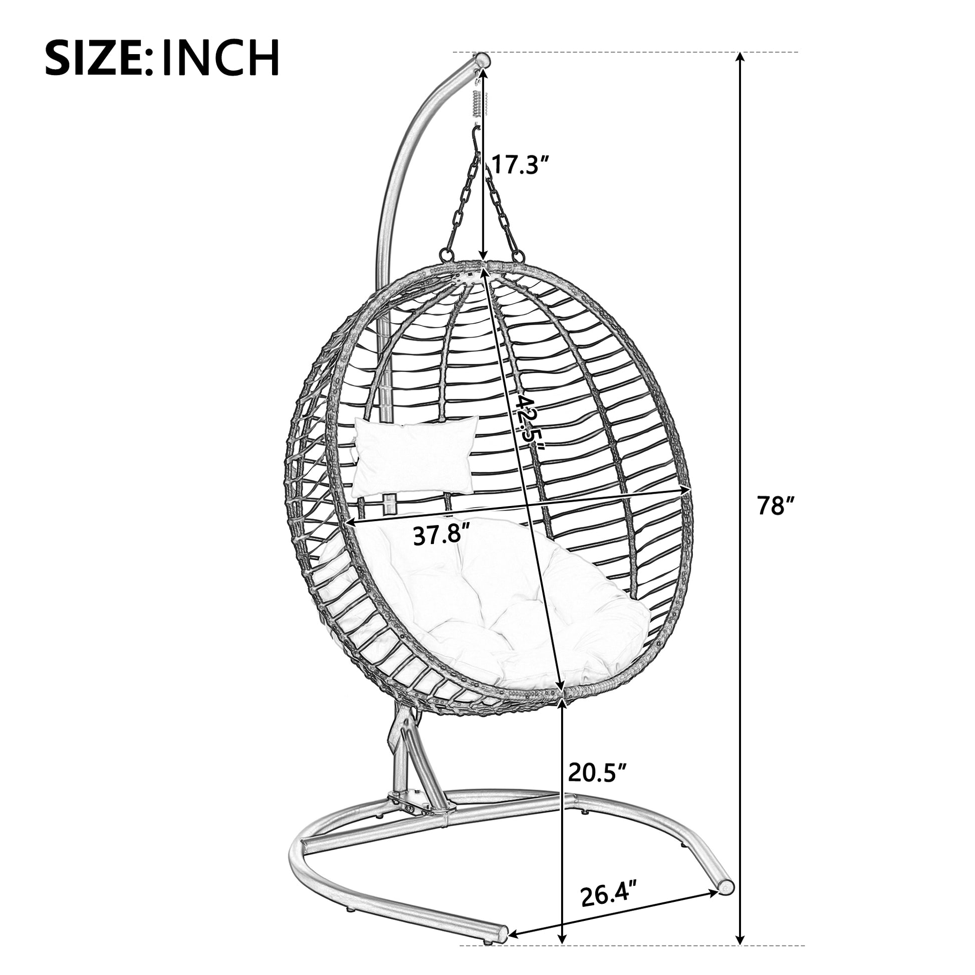 U_Style Single Person Folding Egg Chair with Stand, Hanging Egg Chair Indoor Outdoor, Wicker Hammock Swing Chair with Adjustable Anti-Slip Feet,Suitable for Balcony, Bedroom,Garden image 9