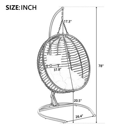 U_Style Single Person Folding Egg Chair with Stand, Hanging Egg Chair Indoor Outdoor, Wicker Hammock Swing Chair with Adjustable Anti-Slip Feet,Suitable for Balcony, Bedroom,Garden image 9