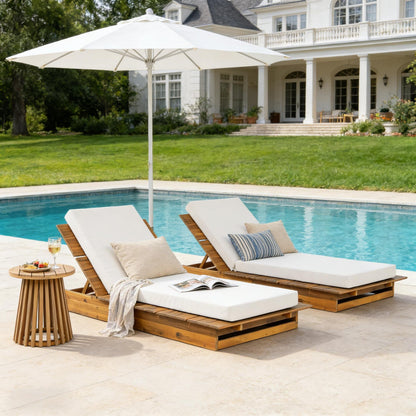 Acacia Wood Chaise Lounge with Movable Cream Cushion – Wide Teak Finish Patio Lounger, 3-Position Recliner, 400 lbs Capacity image 5