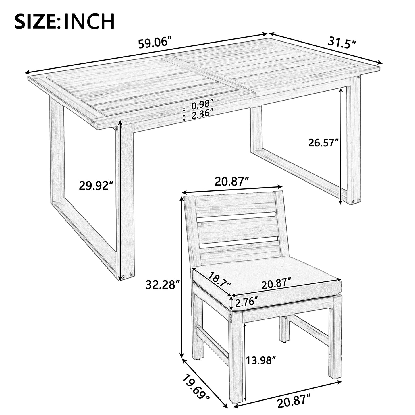 U_STYLE Farmhouse 5-Piece Outdoor Patio Dining Set with Adjustable Legs,Acacia Wood Dinning Set for 4,Suitable for Backyard, Garden, or Deck image 10