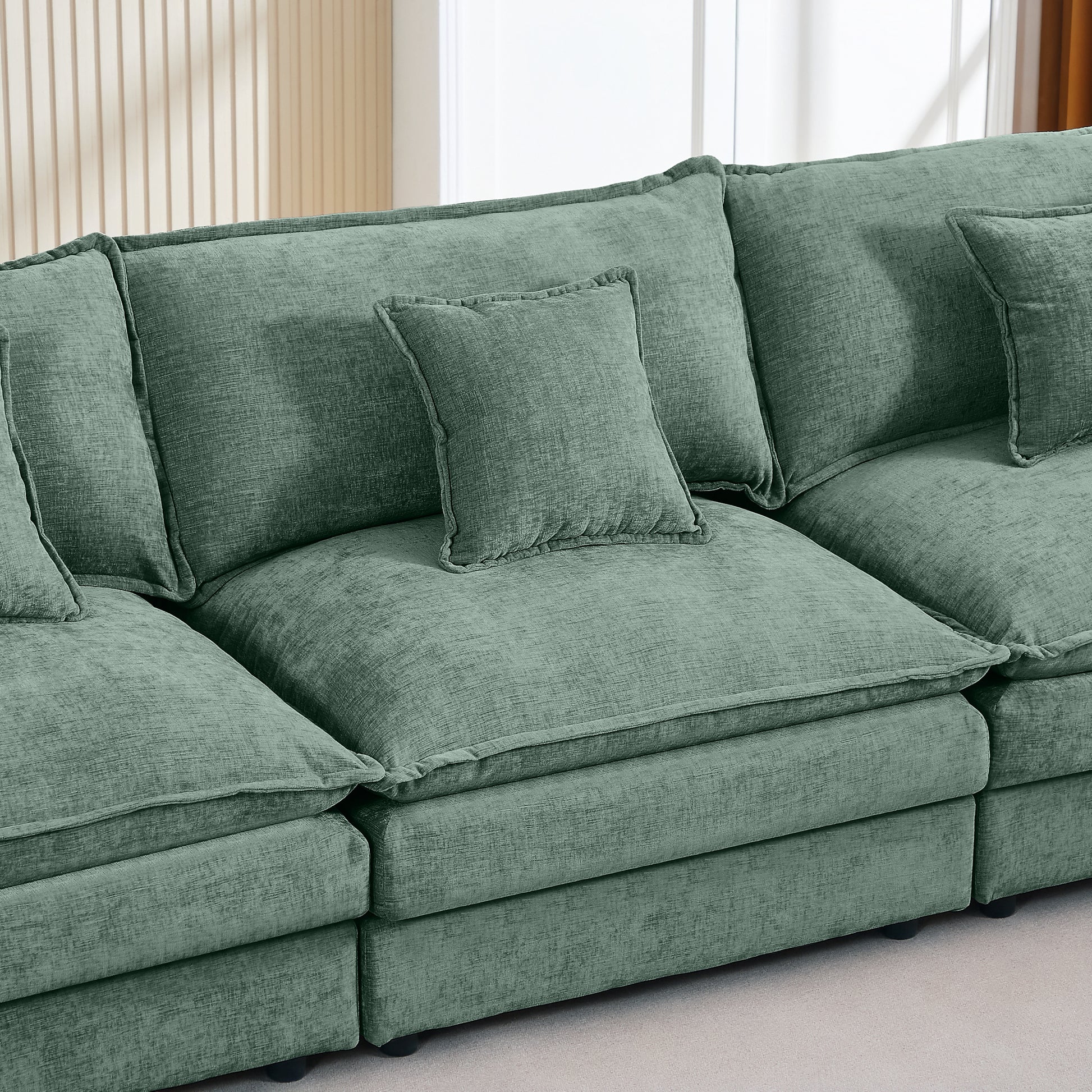 Modular Sectional Sofa, 102 Inch L Shaped Couch Set for Living Room, 3-Seater Comfy Cloud Couches with Movable Ottoman, DIY Combination, Chenille, Mint Green image 5