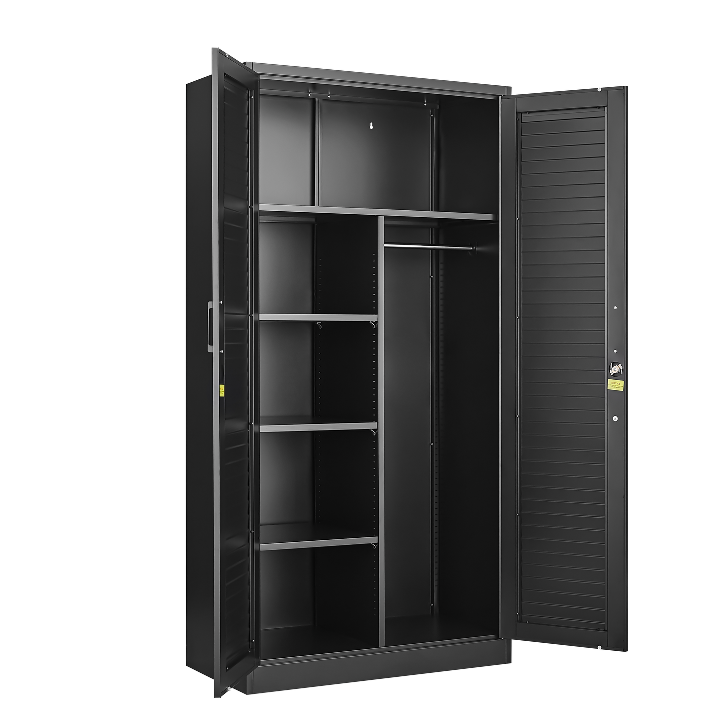 Wide & Deep Metal Storage Cabinet with Hanging Rod,Black Broom Closet Storage Cabinet with Lock, Tall Wardrobe Cabinets with Doors and Shelves,Locking Steel Tool Cabinets for Home,Office,Garage image 11