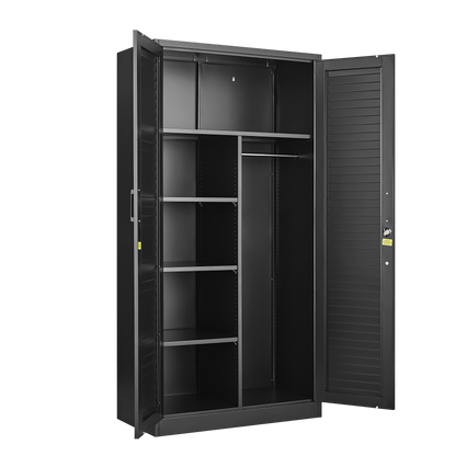 Wide & Deep Metal Storage Cabinet with Hanging Rod,Black Broom Closet Storage Cabinet with Lock, Tall Wardrobe Cabinets with Doors and Shelves,Locking Steel Tool Cabinets for Home,Office,Garage image 11