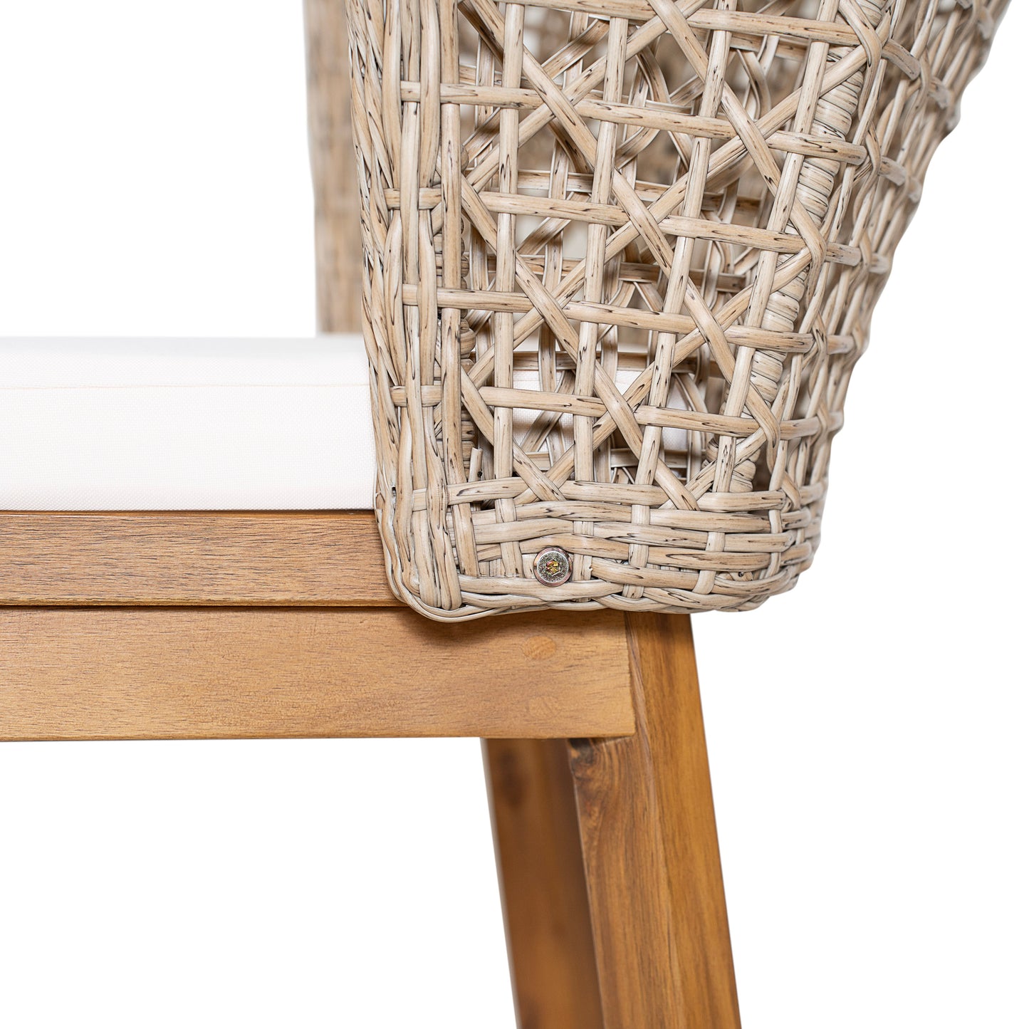 Outdoor Acacia Wood Bar Stools (Set of 2), Teak Finish Bar Height Chairs with Beige Cushion & Light Brown Wicker Back, Counter Height Stools for Patio, Poolside, Kitchen Island image 11