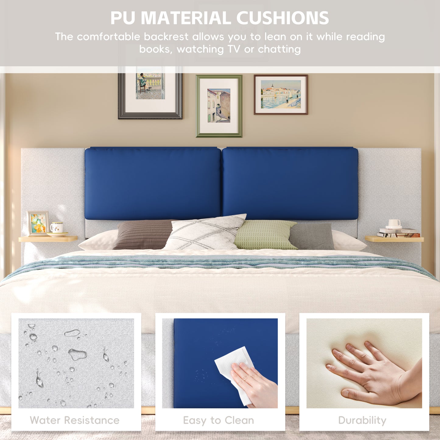 Queen Size Upholstered Platform Bed with Panel, Platform Bed Frame with Anti-Collision Soft Rounded Corners, Stable and Solid, No Box Spring Needed, Easy Assembly, Grey image 4