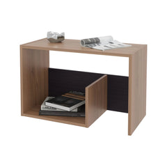Light Oak and Wengue Side Table with Open Storage