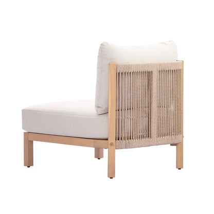 Acacia wood patio furniture club chair, outdoor rope-woven chair, deep seat design with soft cushion, suitable for porches, gardens, backyards, and balconies (Light Teak + Beige Rope + Beige Cushion). image 7