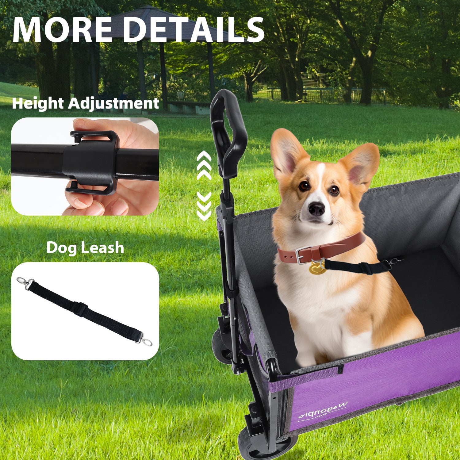 All-in-One Convertible Folding 4-Wheel Trolley with Bench Seat and Dog Leash - Heavy Duty Foldable Utility Trolley for Camping, Beach, Shopping - Versatile Seating and Storage Space, purple/gray image 3