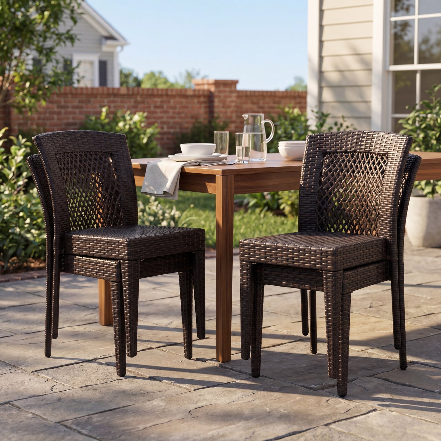 Outdoor Dining Chairs Set of 4, Stackable Chairs with UV-Resistant PE Rattan and Steel Frame, for Patio, Garden, Balcony, Supports 400lbs image 3