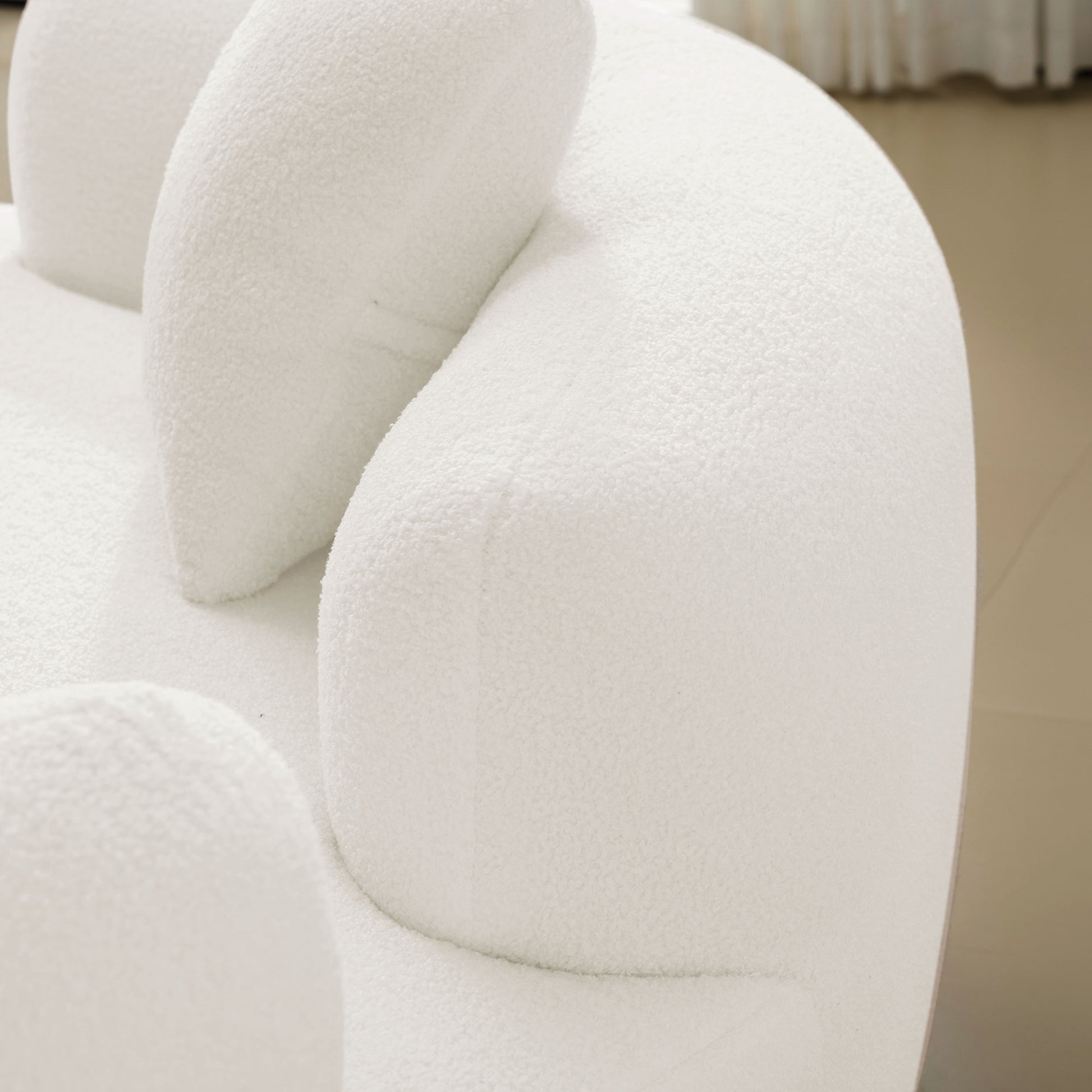 66.93 Inch Curved Loveseat White Full Compression Sponge Sofa, Teddy Velvet Fabric, No-Assembly Compact Sofa for Small Spaces & Apartments, 350 lbs Capacity image 9