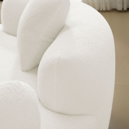 66.93 Inch Curved Loveseat White Full Compression Sponge Sofa, Teddy Velvet Fabric, No-Assembly Compact Sofa for Small Spaces & Apartments, 350 lbs Capacity image 9