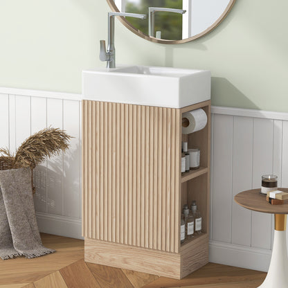 18.6" Bathroom Vanity with Sink, Bathroom Vanity Cabinet with Two-tier Shelf, Left or Right Orientation, Natural (Old Sku:WF308491AAN) image 1