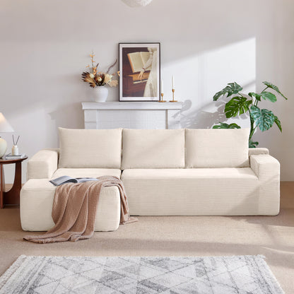 New 96.9''Cloud Sectional Couch with L-Shaped Chaise,Modern Modular Sofa with Deep Seat, Upholstered Couches for Living Room Bedroom,No Assembly Required,(Corduroy Fabric),White,Left image 2