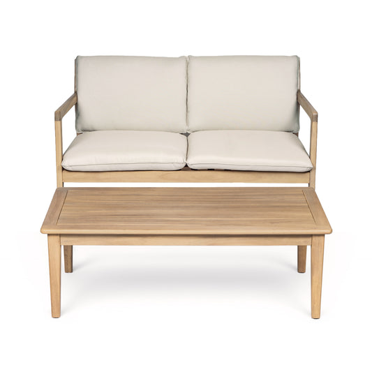 Outdoor Acacia Wood Loveseat with Coffee Table set - front view