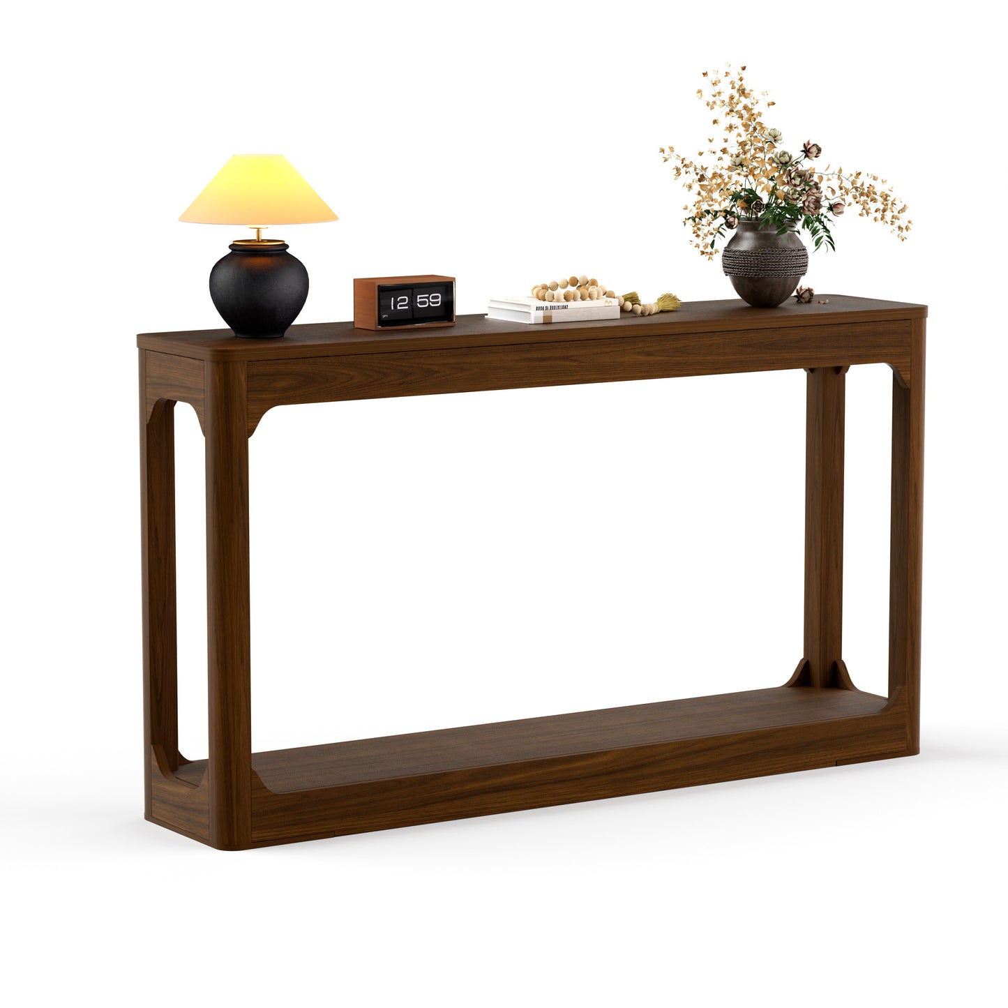 55.1-inch curved-leg storage table, ideal for entryways, slim wooden side table that can be placed behind a sofa, perfect for entryways, hallways, and doorways. Walnut,55.1"L*11.8"W*31.1"H image 1