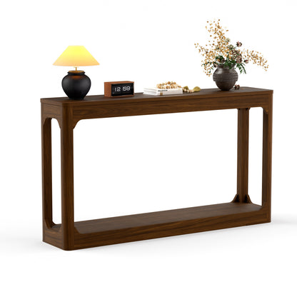 55.1-inch curved-leg storage table, ideal for entryways, slim wooden side table that can be placed behind a sofa, perfect for entryways, hallways, and doorways. Walnut,55.1"L*11.8"W*31.1"H image 1