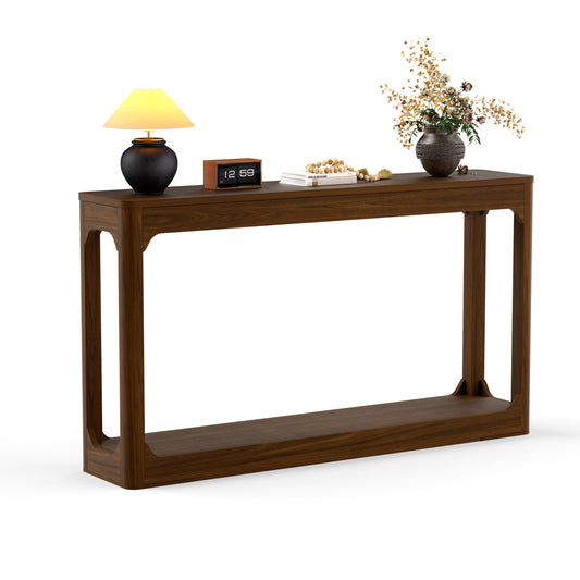 55.1-inch curved-leg storage table, ideal for entryways, slim wooden side table that can be placed behind a sofa, perfect for entryways, hallways, and doorways. Walnut,55.1"L*11.8"W*31.1"H image 1