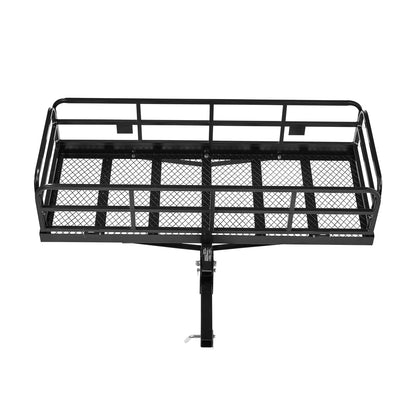 Heavy duty steel hitch cargo carrier with anti-rattle stabilizer