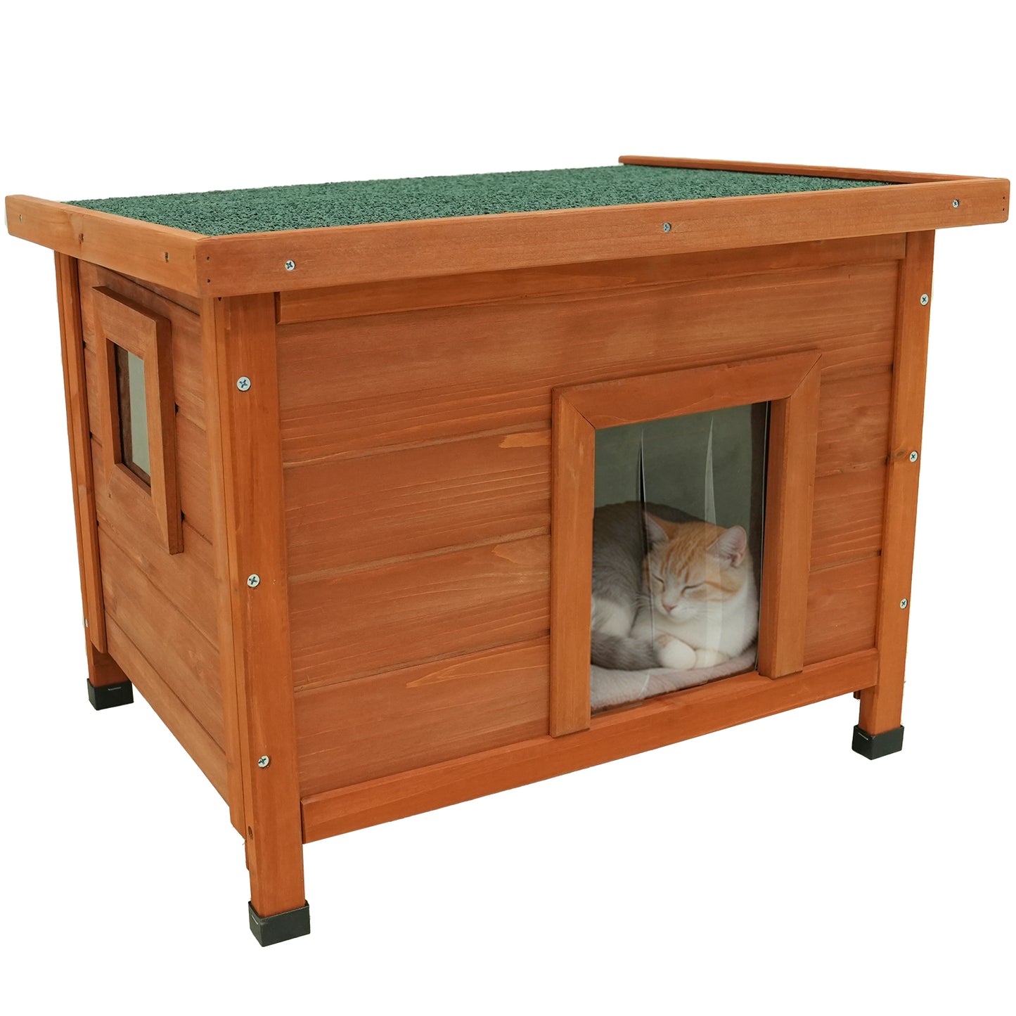 Cat House Waterproof Feral Kitty Shelter Outdoor Indoor Rabbit Hutch for Bunnies,Cats,Dogs and Other Small Animals,Asphalt Roof image 1