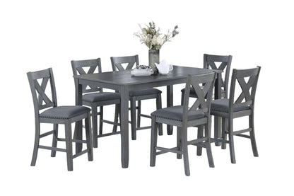 Modern Style Gray Dining Table 6x Chairs 7pcs Counter Height Set Cushion Seat Nailhead X-Cross Back Chairs Dining Room Furniture image 2