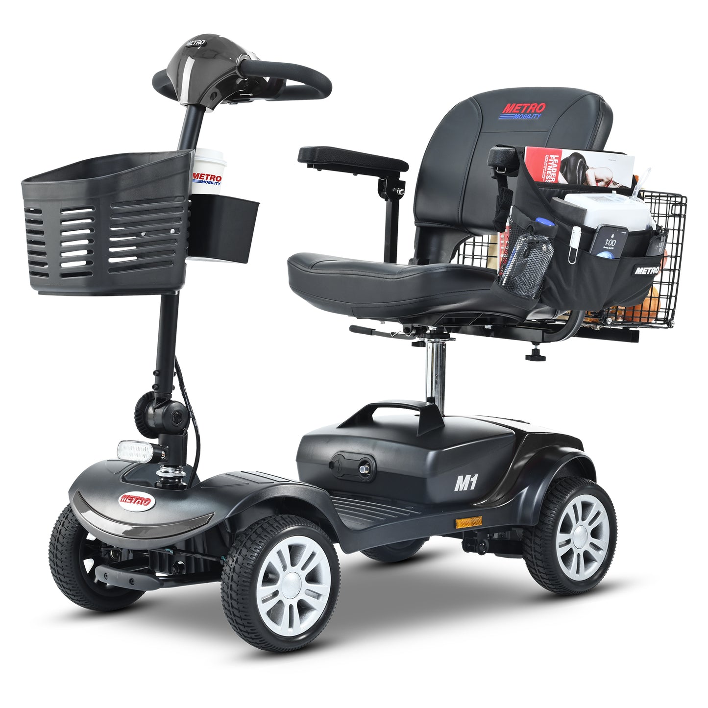 Four wheels Compact Travel Mobility Scooter with 300W Motor for Adult-300lbs, Gloss Black image 1