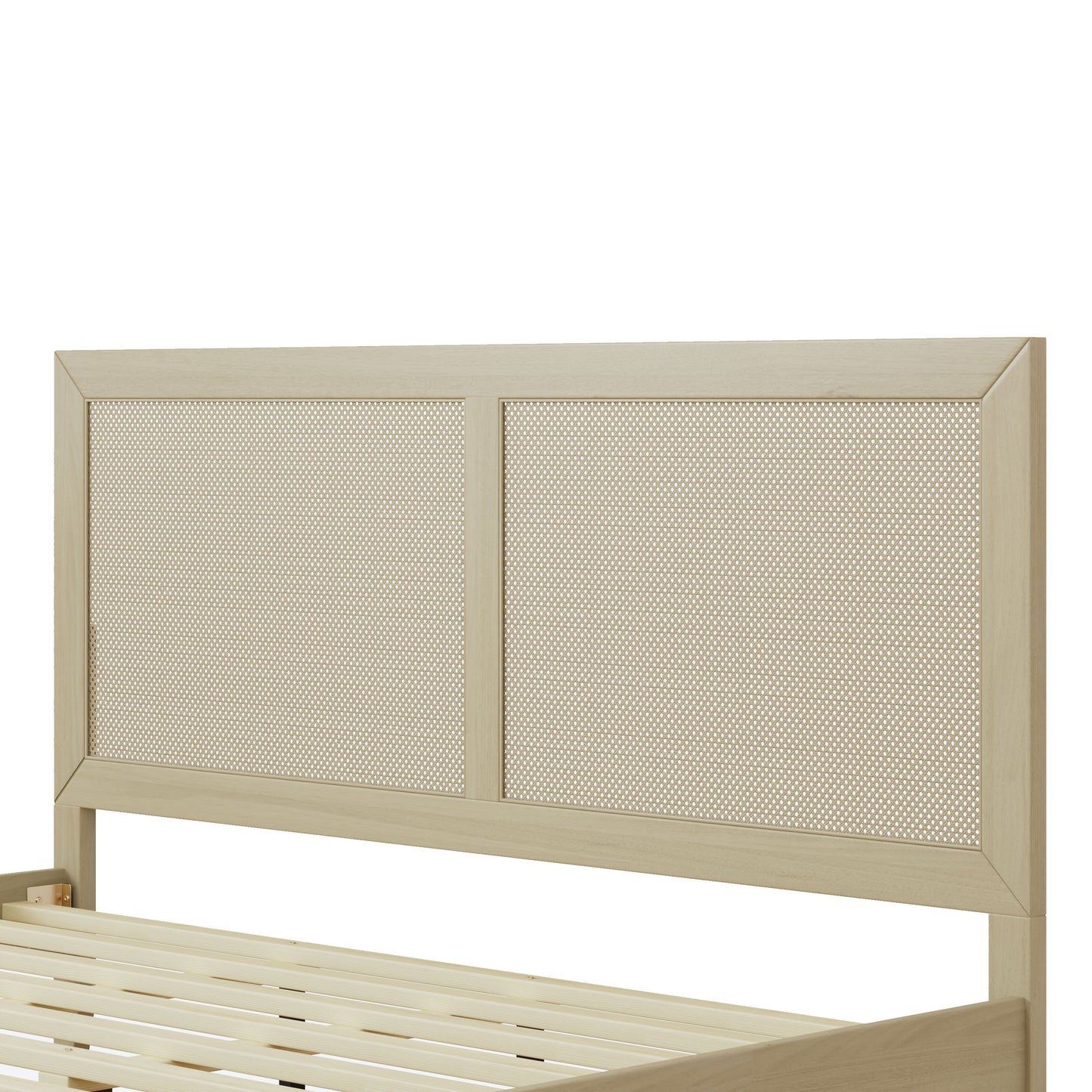 Solid Wood Platform California King Bed With Rattan image 4