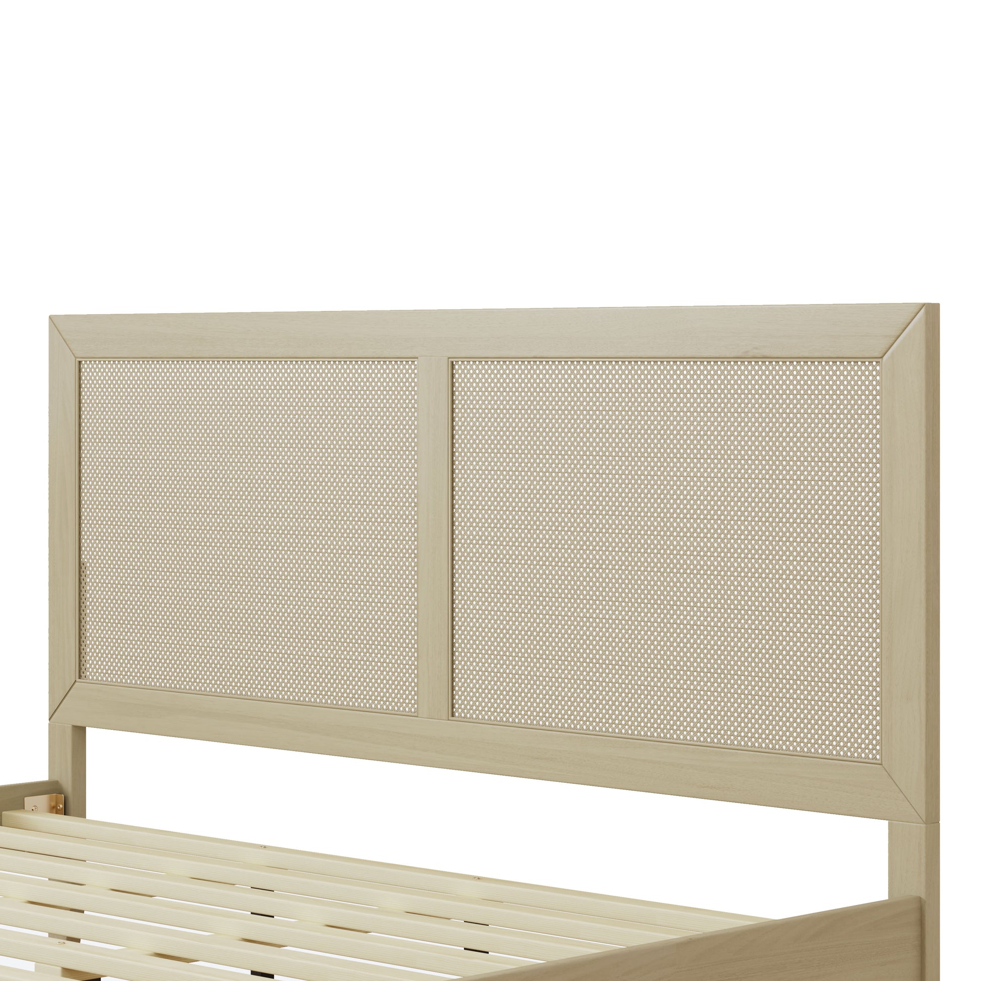 Solid Wood Platform California King Bed With Rattan image 4