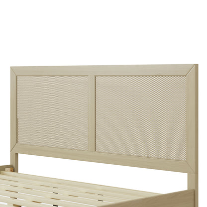 Solid Wood Platform California King Bed With Rattan image 4