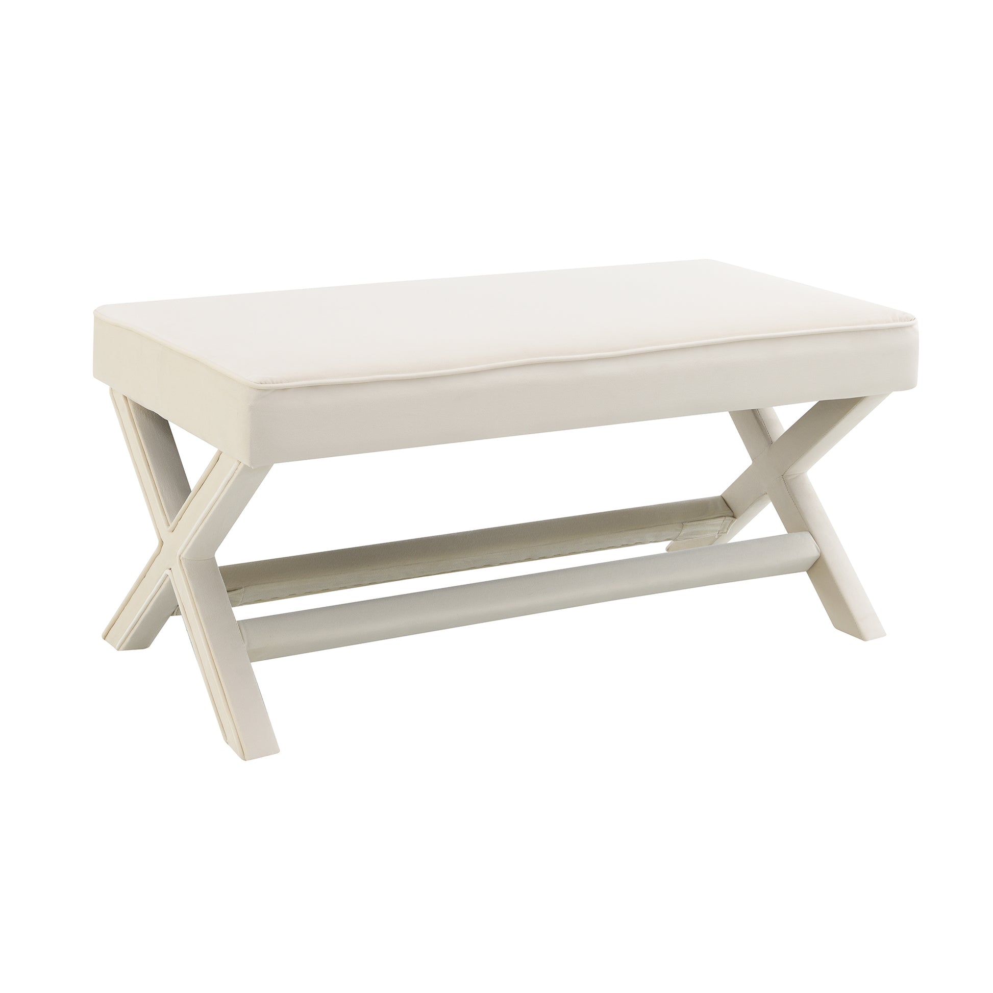 Comfort Double Bench Upholstered in Velvet Fabric,Stool with Stylish X-Crossed Legs,Comfort Cushion with piping,Velvet Beige image 4