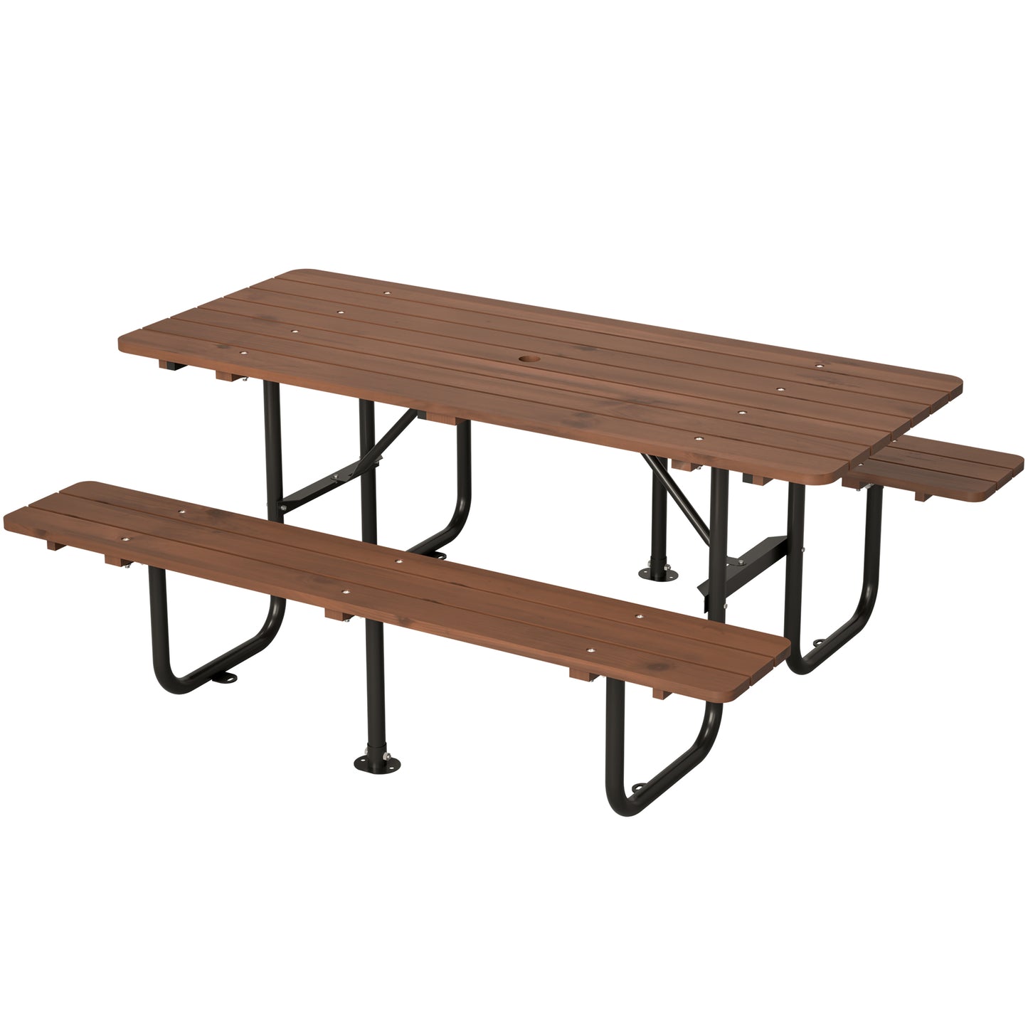 72" Rectangular Outdoor Picnic Table for 6 Person,Heavy Duty Wooden Dining Set with Built-in Benches, 1.97" Umbrella Hole, Waterproof&Corrosion-Resistant, Ideal for Garden, Backyard, BBQ,Courtyardfa image 12