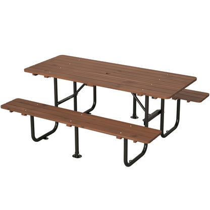 72" Rectangular Outdoor Picnic Table for 6 Person,Heavy Duty Wooden Dining Set with Built-in Benches, 1.97" Umbrella Hole, Waterproof&Corrosion-Resistant, Ideal for Garden, Backyard, BBQ,Courtyardfa image 12