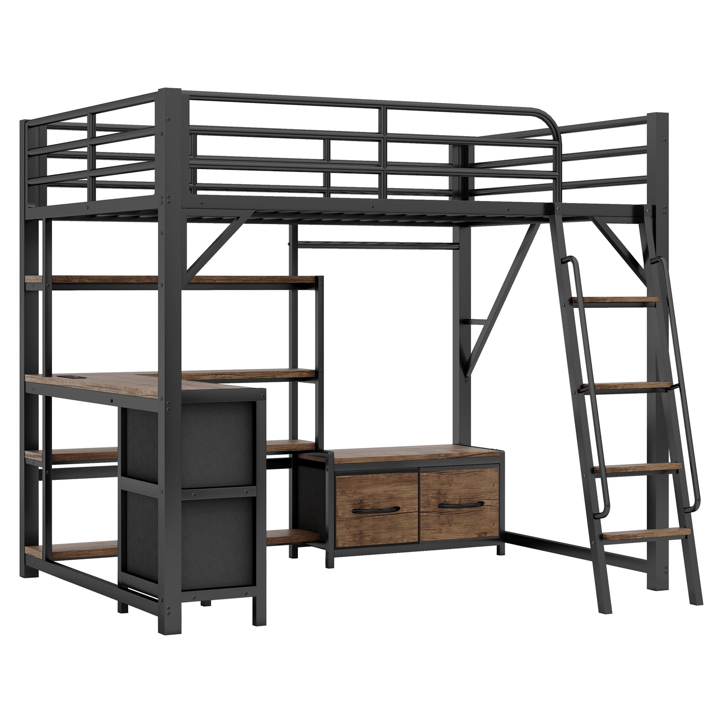 Full Size Loft Bed with Desk and Light, Metal Loft Bed with Storage Shelves, Wardrobe and Drawers for Boys Girls(Old SKU W2593S00040) image 10