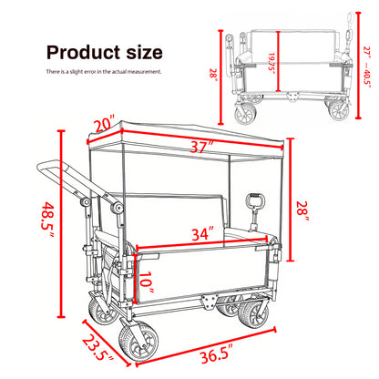 3-in-1 Folding Wagon Cart with Bench Seat & Canopy & Storage, 500lbs Heavy-Duty, 180L Capacity, All-Terrain Wagon for Camping, Beach, Sports, & Garden, Gray image 7