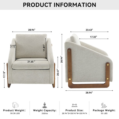 057-Set of 1 Chenille Fabric Modern Upholstered Armchair with Wooden Side Frame, Accent Leisure Chair with Cushioned Seat and Backrest for Living Room, Bedroom,Beige image 2
