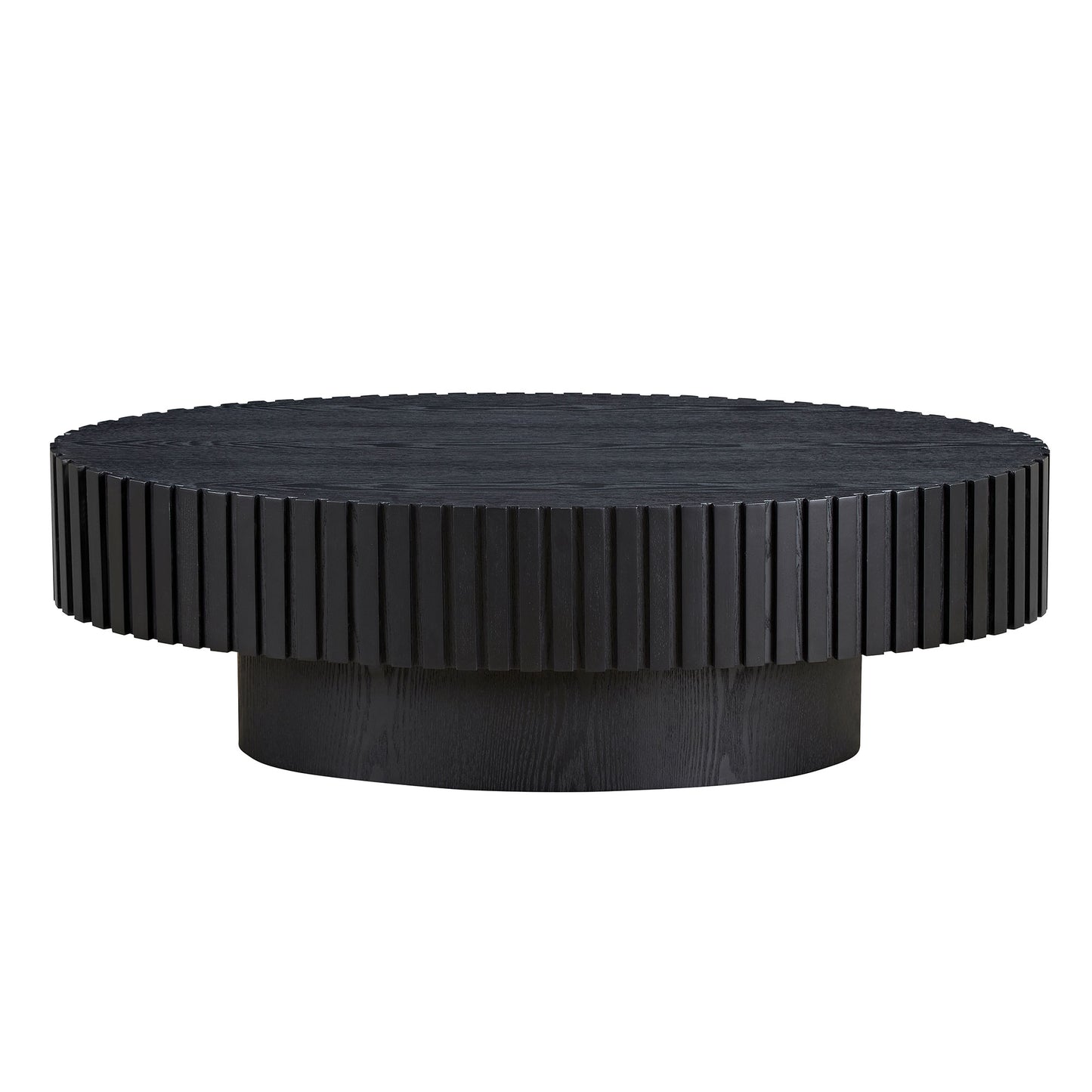 Modern Handcraft Drum Coffee Table Length 43.7 inch Ellipse Coffee Table for Living Room,Oval Small Coffee Table with Sturdy Pedestal,Black MDF image 4