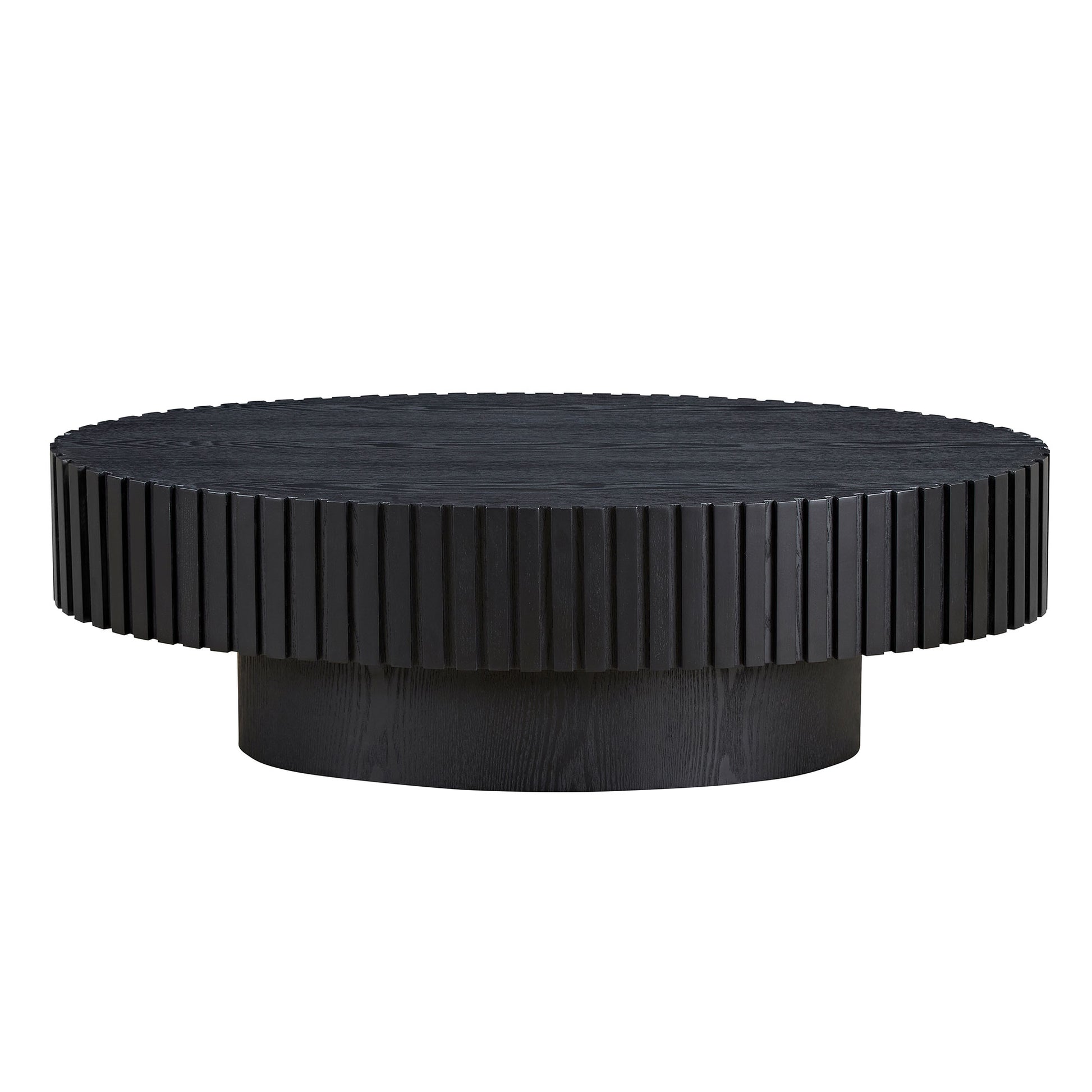 Modern Handcraft Drum Coffee Table Length 43.7 inch Ellipse Coffee Table for Living Room,Oval Small Coffee Table with Sturdy Pedestal,Black MDF image 4