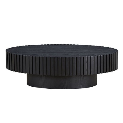 Modern Handcraft Drum Coffee Table Length 43.7 inch Ellipse Coffee Table for Living Room,Oval Small Coffee Table with Sturdy Pedestal,Black MDF image 4