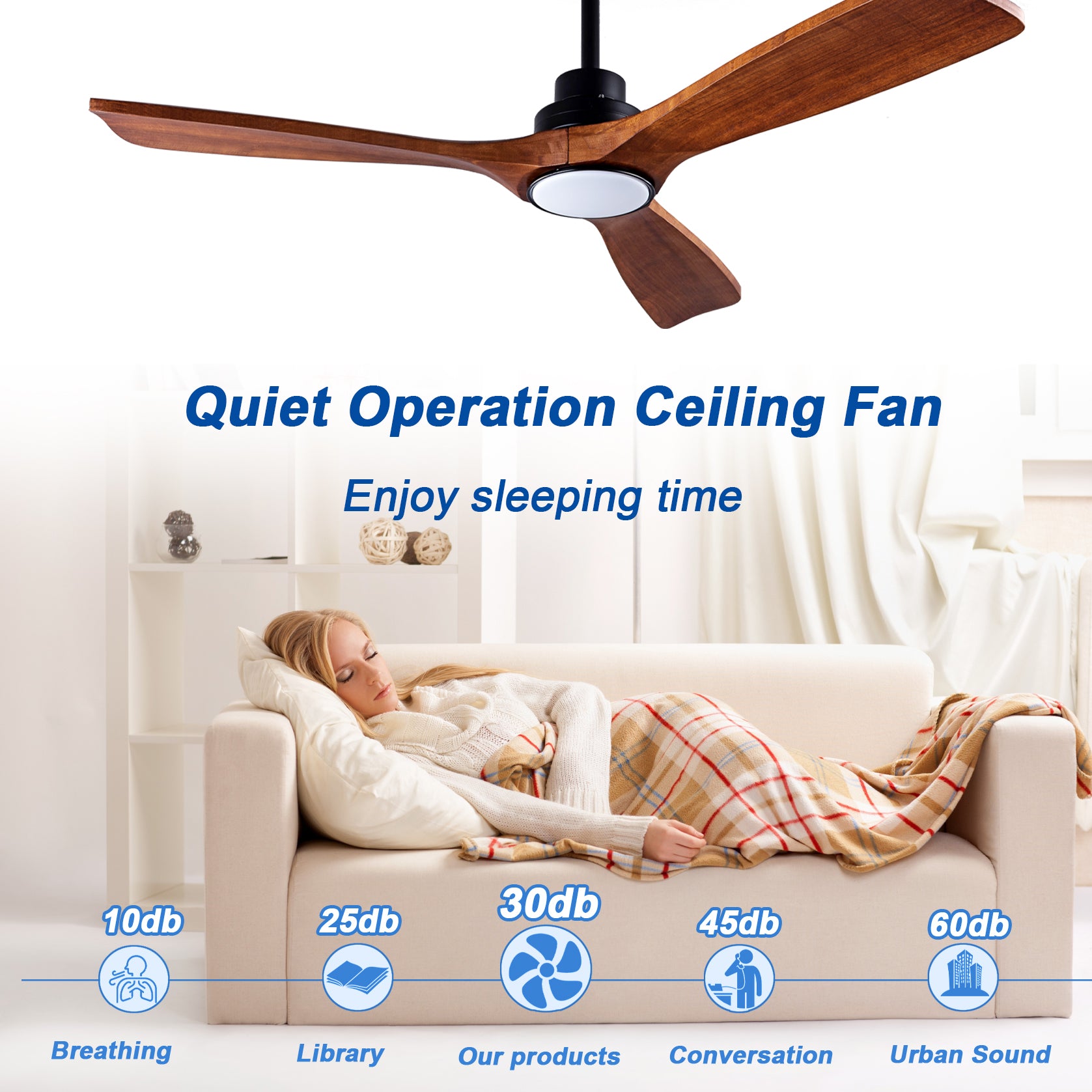 Ceiling Fans with Lights and Remote 52'' Outdoor Ceiling Fan with 6 Speed Noiseless Reversible DC Motor, Indoor 3 Blade Wood Ceiling Fan for Farmhouse Bedroom Living Room Gazebo Patio Black image 11