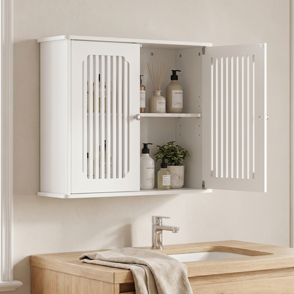 Bathroom wall-mounted cabinet, louvered double-door wall-mounted bathroom storage cabinet, practical medicine cabinet, household wall storage cabinet, white. image 10